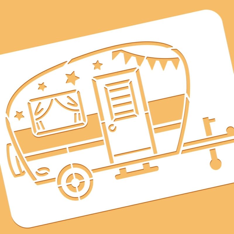 Devasya Crafts Camping Reusable Drawing Stencils, 11.7x8.3 Plastic Happy Camper Plastic DIY Craft Template for Painting on Scrapbook Fabric Floor Furniture Wood - Image 4