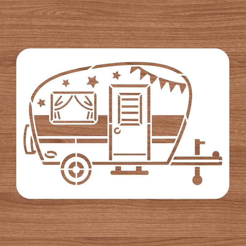 Devasya Crafts Camping Reusable Drawing Stencils, 11.7x8.3 Plastic Happy Camper Plastic DIY Craft Template for Painting on Scrapbook Fabric Floor Furniture Wood - Image 3