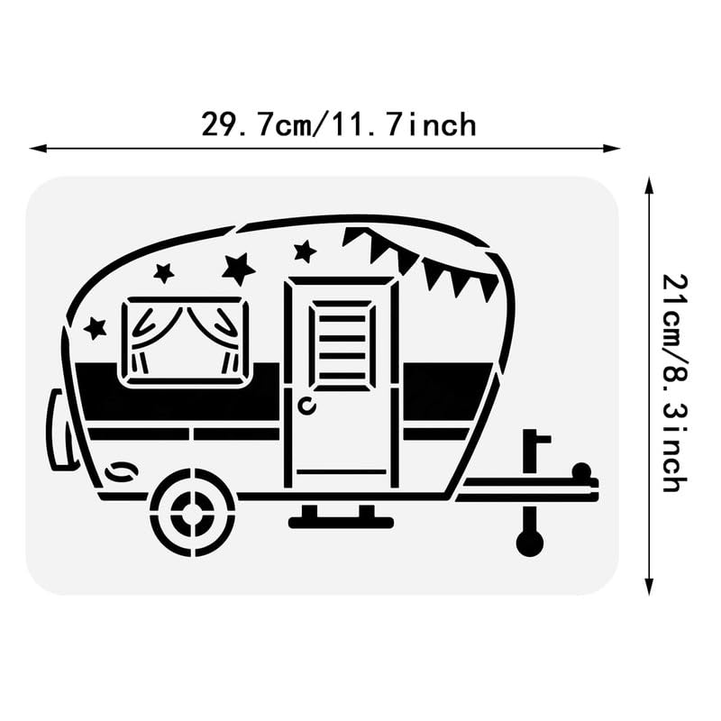 Devasya Crafts Camping Reusable Drawing Stencils, 11.7x8.3 Plastic Happy Camper Plastic DIY Craft Template for Painting on Scrapbook Fabric Floor Furniture Wood - Image 2