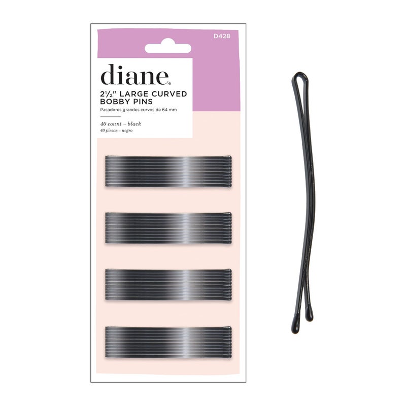 Diane Curved Hair Bobby Pins for Women â€“ Bulk Pack of 40 Large 2.5â€ Bobby Pins - Black, Curved Flat Design with Ball Tips, D428 - Image 1