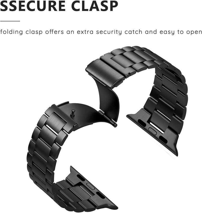 Sounce Stainless Steel Band for Apple Watch Strap Ultra/Ultra 2 Link Bracelet 49mm 44mm 45mm 42mm, Metal Strap with Folding Clasp for Apple Watch Series 9 8 7 6 5 4 3 2 1 SE - Black - Image 4