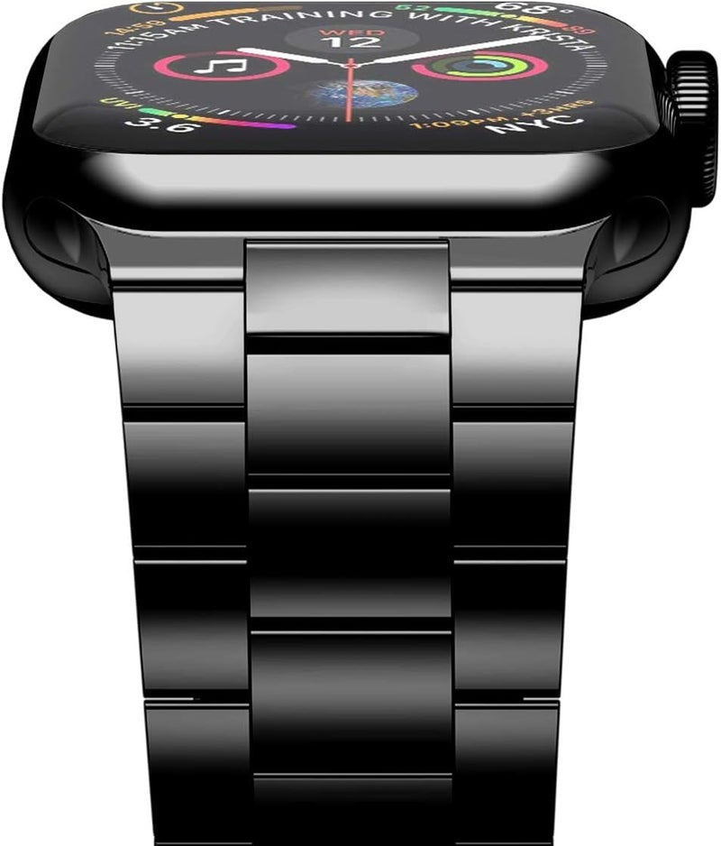 Sounce Stainless Steel Band for Apple Watch Strap Ultra/Ultra 2 Link Bracelet 49mm 44mm 45mm 42mm, Metal Strap with Folding Clasp for Apple Watch Series 9 8 7 6 5 4 3 2 1 SE - Black - Image 1