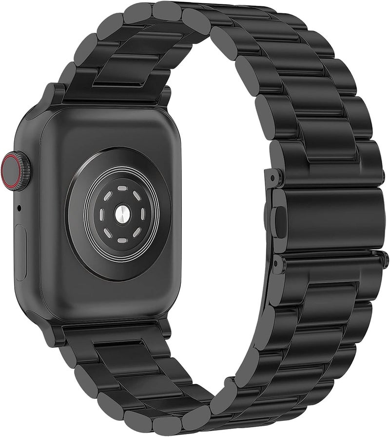Sounce Stainless Steel Band for Apple Watch Strap Ultra/Ultra 2 Link Bracelet 49mm 44mm 45mm 42mm, Metal Strap with Folding Clasp for Apple Watch Series 9 8 7 6 5 4 3 2 1 SE - Black - Image 2