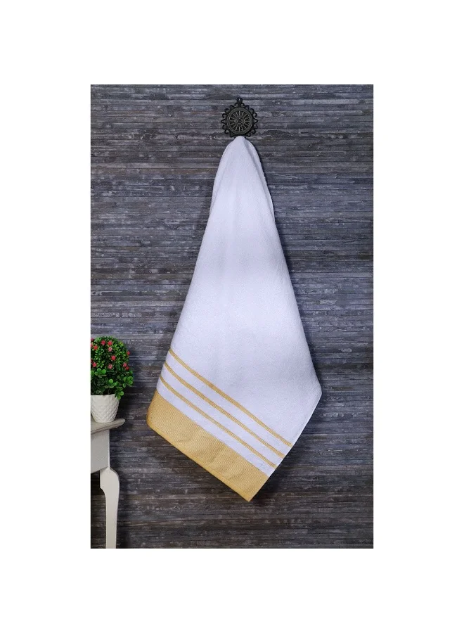 DANUBE HOME Reinheart Bath Towel White/Gold 70X140Cm | Performance Fiber Quick Dry Plush Bathsheet | Ultra Soft Highly Absorbent Daily Usage Towels For Bathroom Kitchen