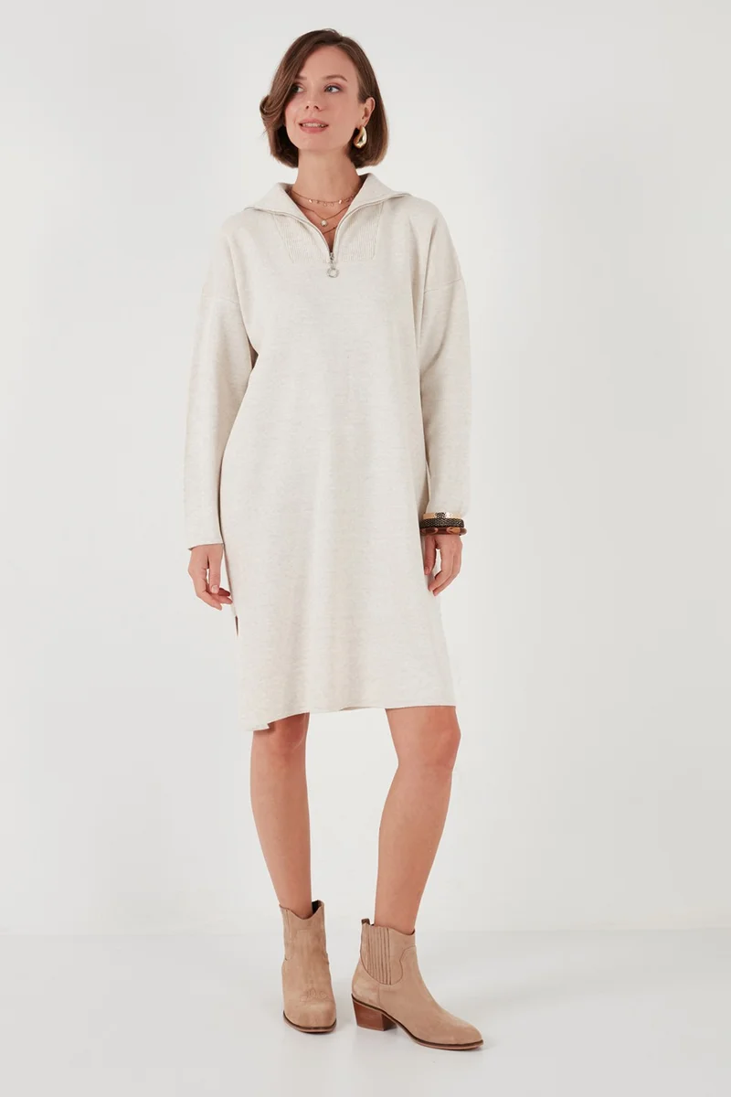 ليلا Half Zipper Slit Knit Dress Women's Dress 4615213