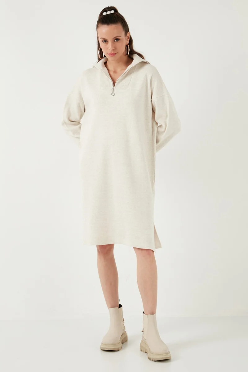 ليلا Half Zipper Slit Knit Dress Women's Dress 4615213