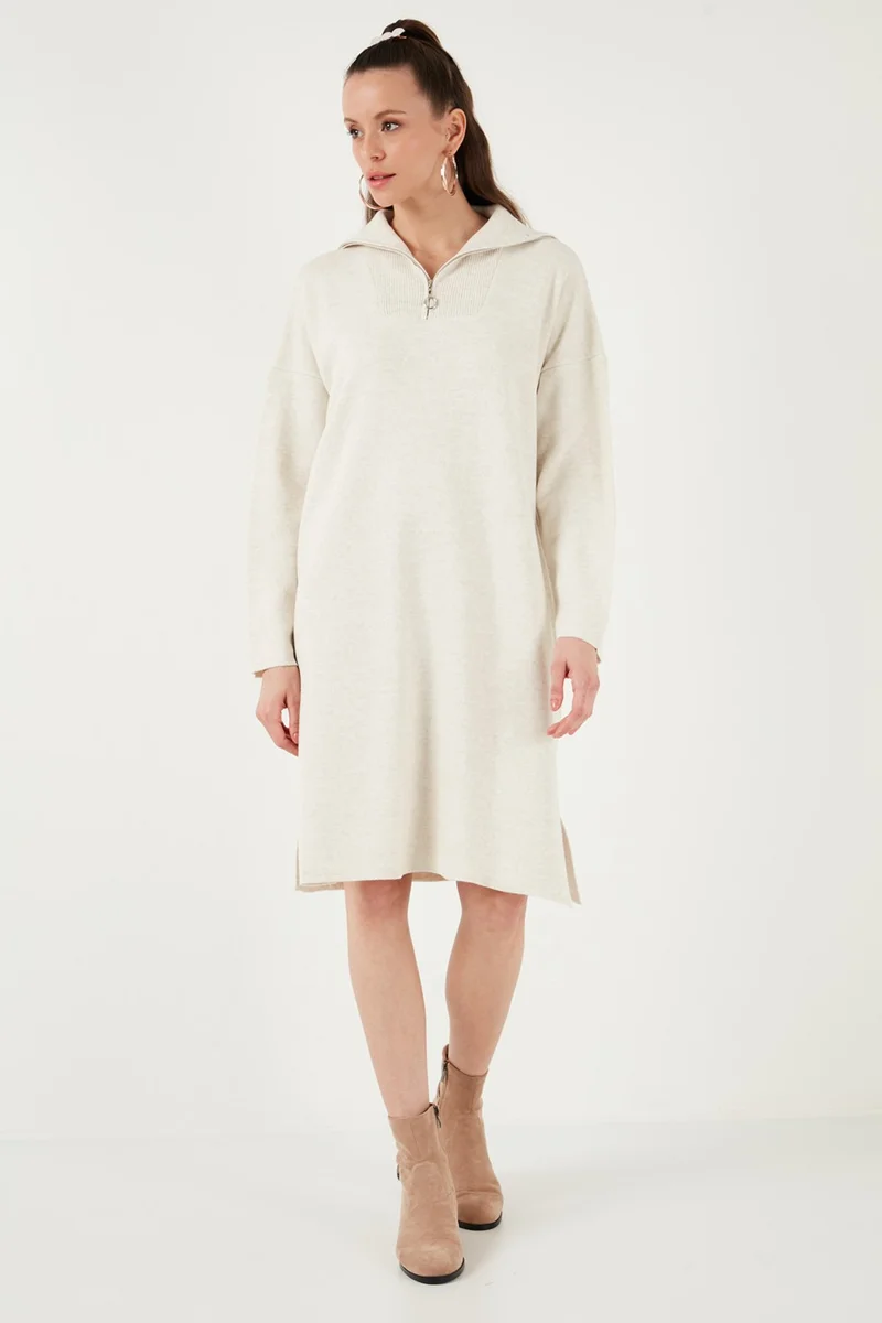 ليلا Half Zipper Slit Knit Dress Women's Dress 4615213