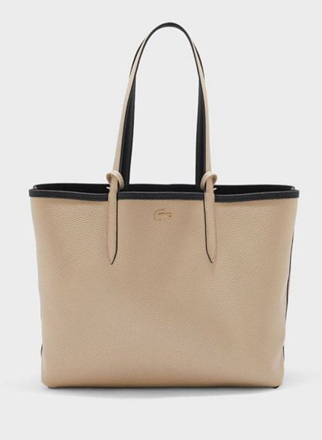 LACOSTE Anna Reversible Tote Bag With Pouch Black/Beige - Image 3
