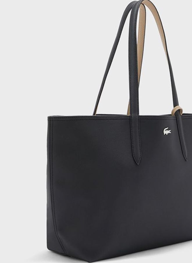 LACOSTE Anna Reversible Tote Bag With Pouch Black/Beige - Image 4