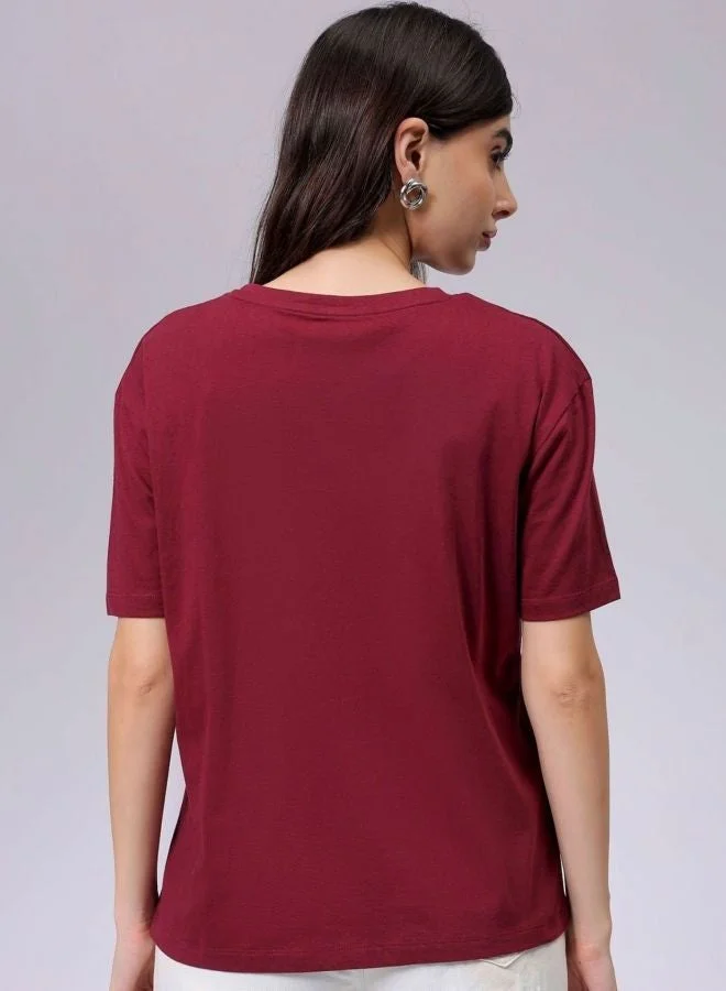 Freehand  Women Relaxed Fit Solid Crew Neck Short Sleeve T-Shirt  | Best Price UAE