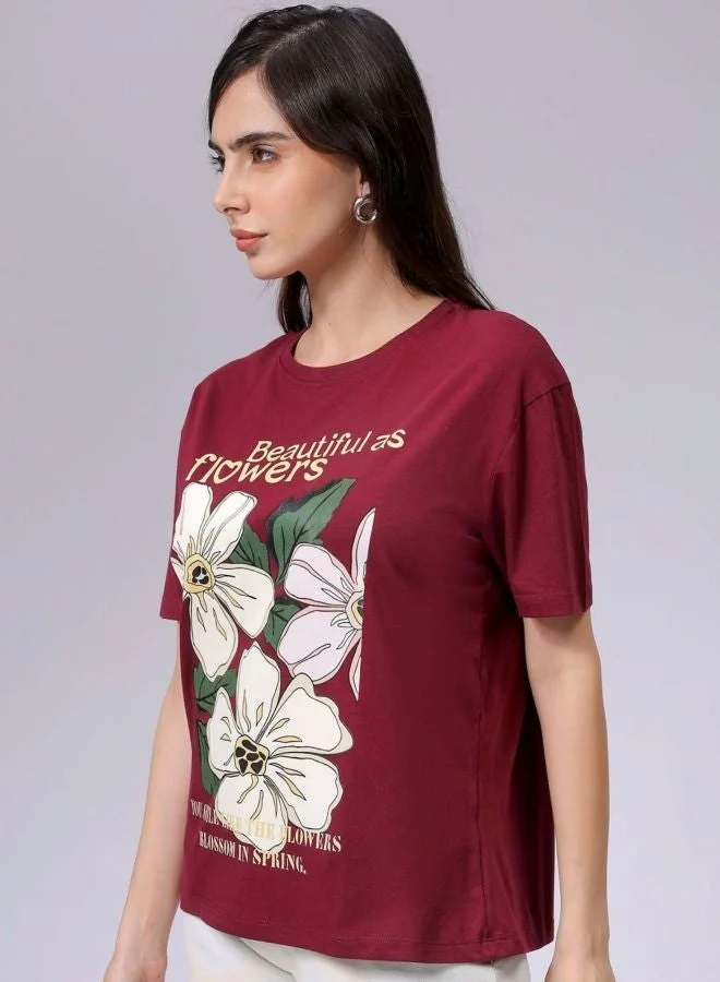 Freehand  Women Relaxed Fit Solid Crew Neck Short Sleeve T-Shirt  | Best Price UAE