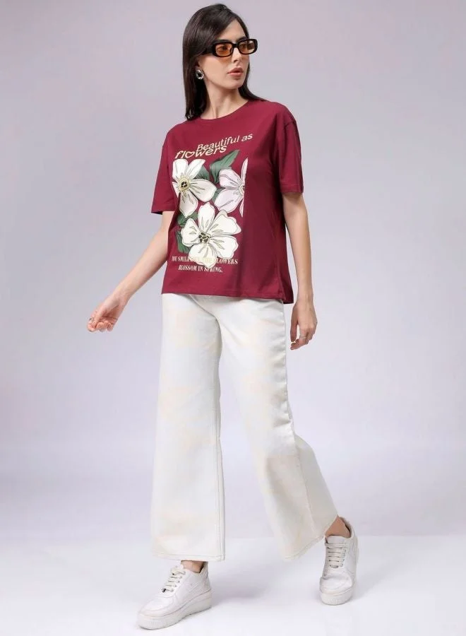 Freehand  Women Relaxed Fit Solid Crew Neck Short Sleeve T-Shirt  | Best Price UAE