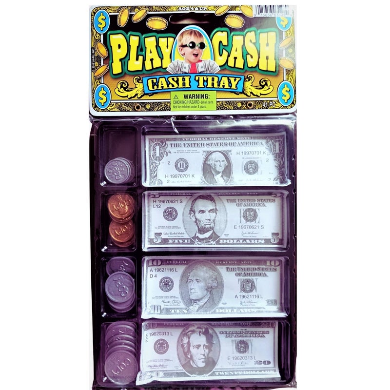 Ja-Ru JaRu #3128 Play Money Cash Tray 20 Coins and 20 Bills Kids Pretend Toy - Image 1