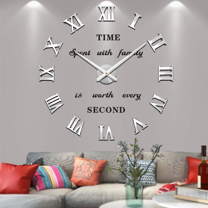VANGOLD Wall Clock 26"~39",Super Long Warranty 90 Days, Free Replacement Quality Problems;Noble Stylish Oversized Numeral Modern Home for Living Room,Kitchen,Farmhouse,Fireplace(Mirror Silver) - Image 1