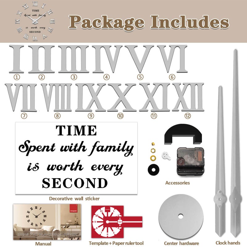 VANGOLD Wall Clock 26"~39",Super Long Warranty 90 Days, Free Replacement Quality Problems;Noble Stylish Oversized Numeral Modern Home for Living Room,Kitchen,Farmhouse,Fireplace(Mirror Silver) - Image 5