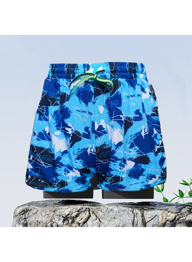 إسكدنيا شورت سباحة رجالي بطبقة مزدوجة بوكسر للكبار سريع الجفاف ومضاد للإحراج سروال سباحة للشاطئ ملابس ربيع حار - اللون: 928-2- - Image 1