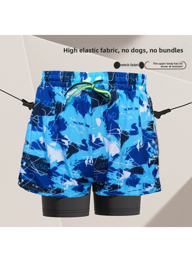 إسكدنيا شورت سباحة رجالي بطبقة مزدوجة بوكسر للكبار سريع الجفاف ومضاد للإحراج سروال سباحة للشاطئ ملابس ربيع حار - اللون: 928-2- - Image 4