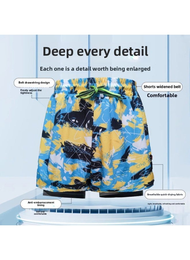 إسكدنيا شورت سباحة رجالي بطبقة مزدوجة بوكسر للكبار سريع الجفاف ومضاد للإحراج سروال سباحة للشاطئ ملابس ربيع حار - اللون: 928-2- - Image 3