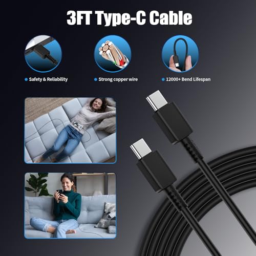 Essri 2Pack 25W USB C Charger for Samsung Galaxy S24 Ultra, Super Quite Fast Charging Type C Block with 3FT C to C Cord for Samsung Galaxy Tab S9 S8 S23 Ultra S22 Ultra S23 S22+ S22 S21 Note 10 Plus 20 - Image 5