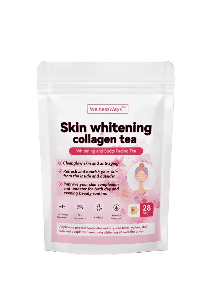 skin whitening collagen tea,whitening and spots fading tea,with collagen peptides glutathione yeast extract l-cystine, detox tea support healthy digestive and metabolism 28 bags - Image 1