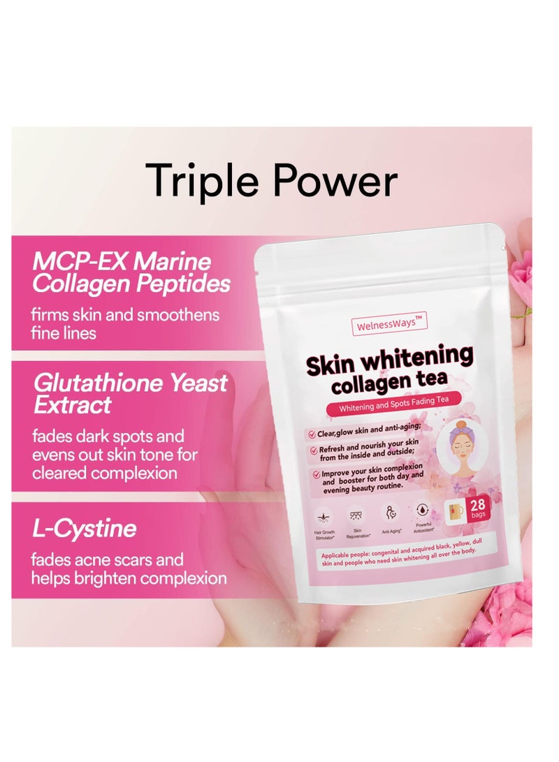 skin whitening collagen tea,whitening and spots fading tea,with collagen peptides glutathione yeast extract l-cystine, detox tea support healthy digestive and metabolism 28 bags - Image 2