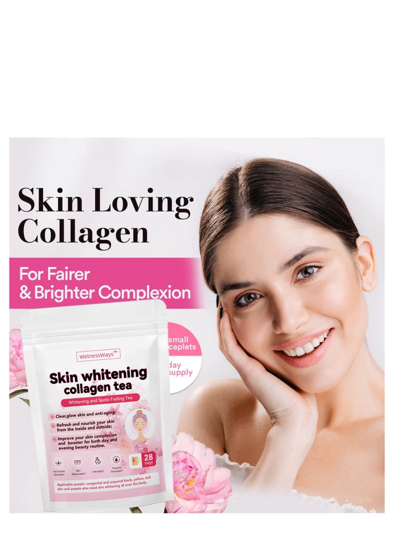 skin whitening collagen tea,whitening and spots fading tea,with collagen peptides glutathione yeast extract l-cystine, detox tea support healthy digestive and metabolism 28 bags - Image 3