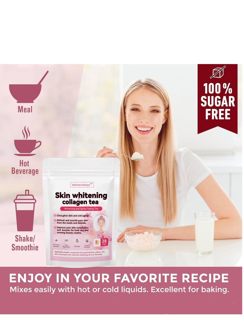 skin whitening collagen tea,whitening and spots fading tea,with collagen peptides glutathione yeast extract l-cystine, detox tea support healthy digestive and metabolism 28 bags - Image 4