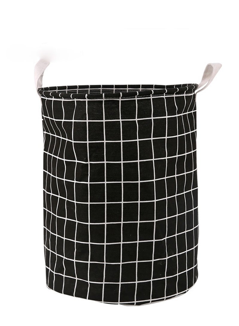 Black Grid Foldable Laundry Basket With Handle Bathroom Cloth Storage Bag Multifunction Lightweight Kids Toy Organizer  - Image 1