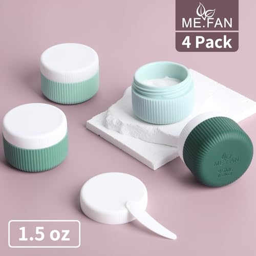 ME.FAN Travel Containers for Toiletries, TSA Approved 1.5 oz Silicone Cream Jars, Leak-proof Journey Containers, Trip Accessories with Lid for Cosmetic Face Hand 4 Pack White Lid - Blue - Image 2