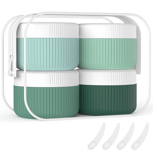 ME.FAN Travel Containers for Toiletries, TSA Approved 1.5 oz Silicone Cream Jars, Leak-proof Journey Containers, Trip Accessories with Lid for Cosmetic Face Hand 4 Pack White Lid - Blue - Image 1