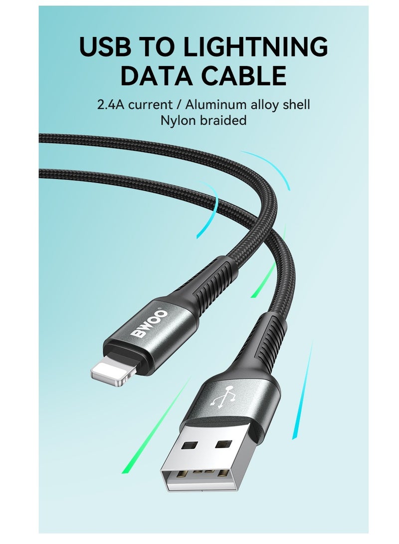 BWOO Aluminum Alloy Charger Cable Nylon Braided Cable 1M for Iphone, Ipad & Android Phones – USB A to Lightning - Image 4