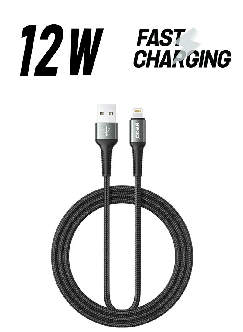 BWOO Aluminum Alloy Charger Cable Nylon Braided Cable 1M for Iphone, Ipad & Android Phones – USB A to Lightning - Image 1
