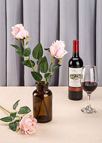 Flojery 10pcs Artificial Rose Flowers Long Stem Fake Silk Roses for DIY Wedding Bouquet Table Centerpiece Home Decor (Light Pink) - Image 5