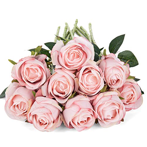 Flojery 10pcs Artificial Rose Flowers Long Stem Fake Silk Roses for DIY Wedding Bouquet Table Centerpiece Home Decor (Light Pink) - Image 3