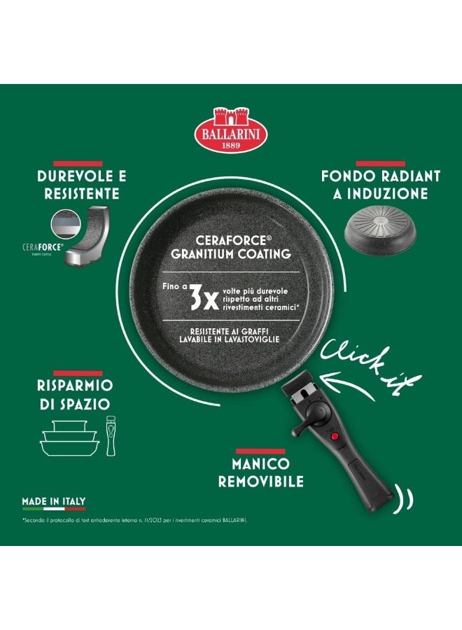 Ballarini Torre Frying Pan Set, 20 + 28 cm, Ceramic Coating, Optimised for Induction, Removable Handle, Aluminium - Image 2