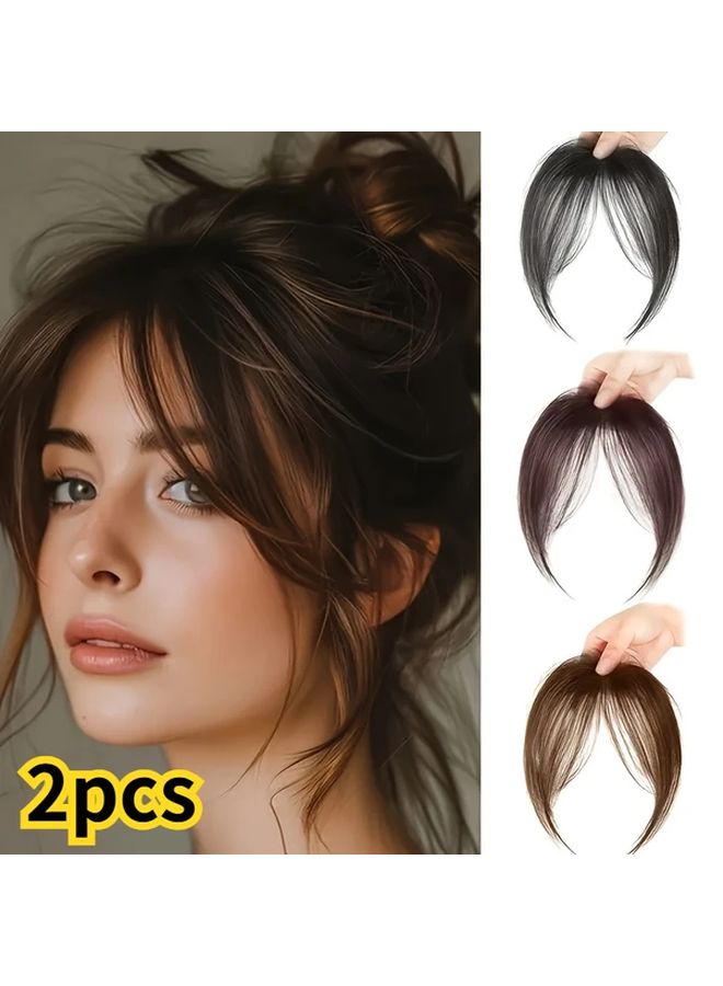 Black Clip On Straight Synthetic Bangs Wig 2pcs Adjustable Heat Resistant Hair - Image 1