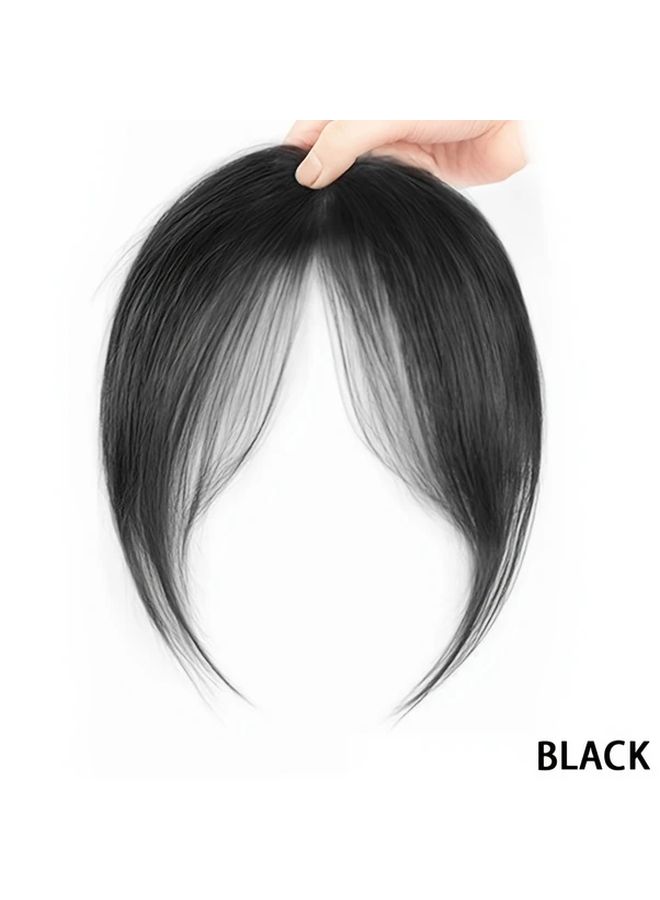Black Clip On Straight Synthetic Bangs Wig 2pcs Adjustable Heat Resistant Hair - Image 5