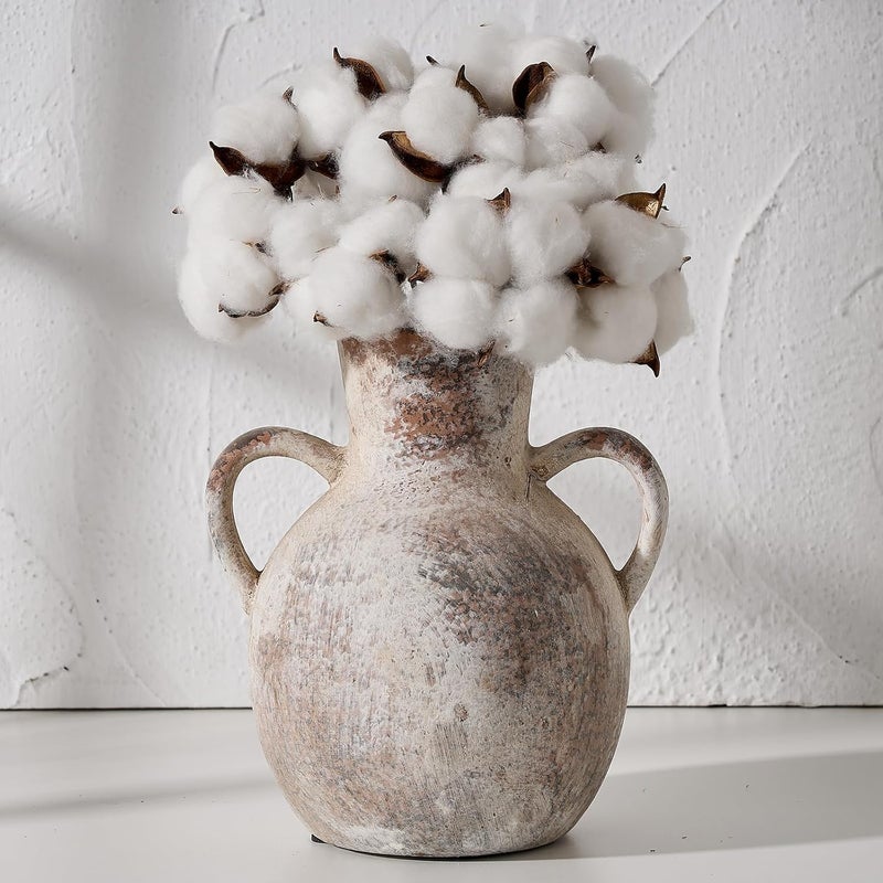 SIDUCAL Rustic Ceramic Farmhouse Flower Vase with 2 Handles, Whitewashed Terra Cotta Vase, Decorative Pottery Flower Vase for Home Decor, Table, Living Room, Shelf Decor, 7.3 Inch, Terra - Image 4