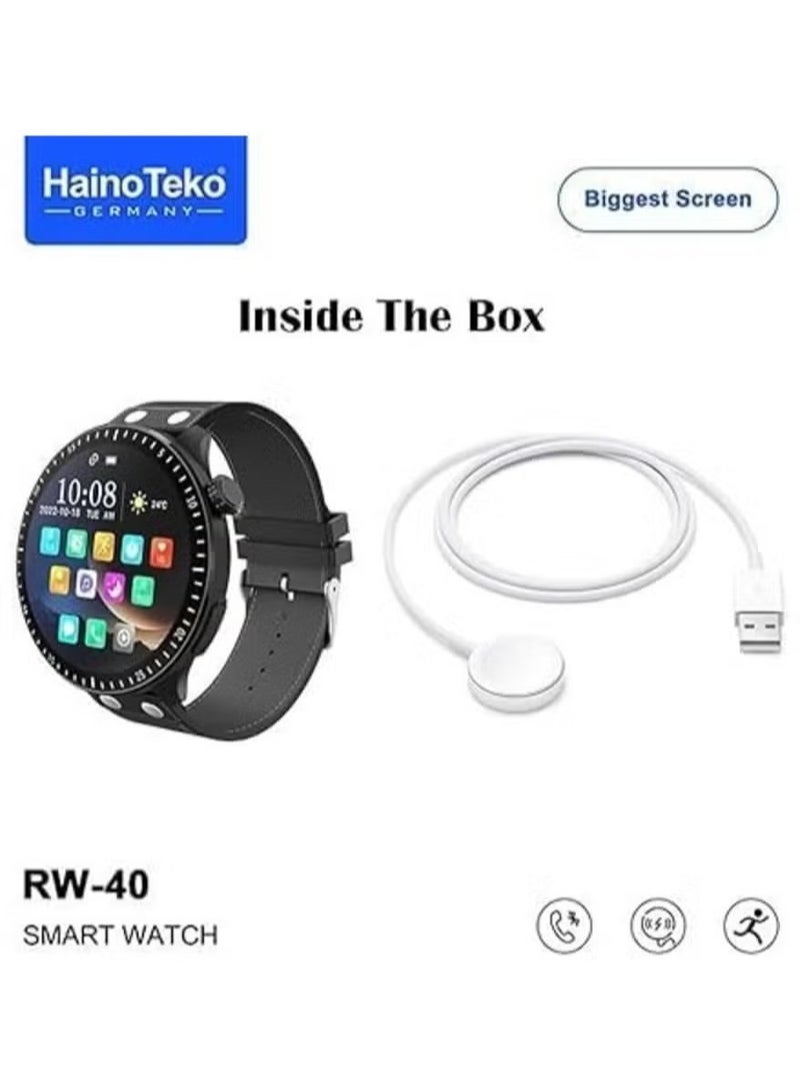 Haino Teko RW40 Smart Watch for Men & Boys | 53mm Full Screen Round Display, Wireless Charger, Fitness Tracker, Heart Rate Monitor, Bluetooth Calling, IP68 Waterproof, Stylish Black Design - Image 2