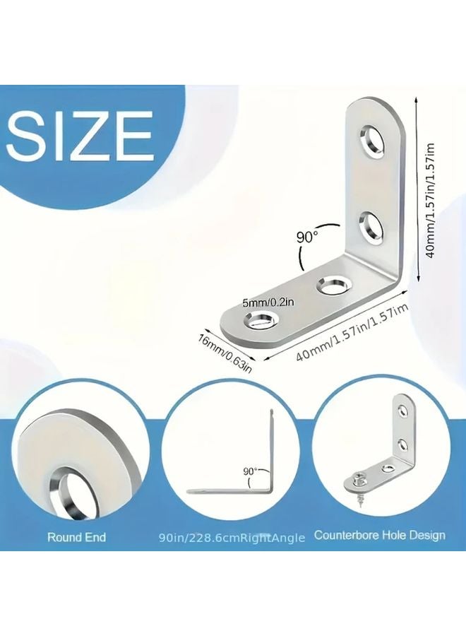Stainless Steel L Shaped Corner Brackets Kit 20 Angle Supports 80 Screws 90 Degree Right Angle - Image 4