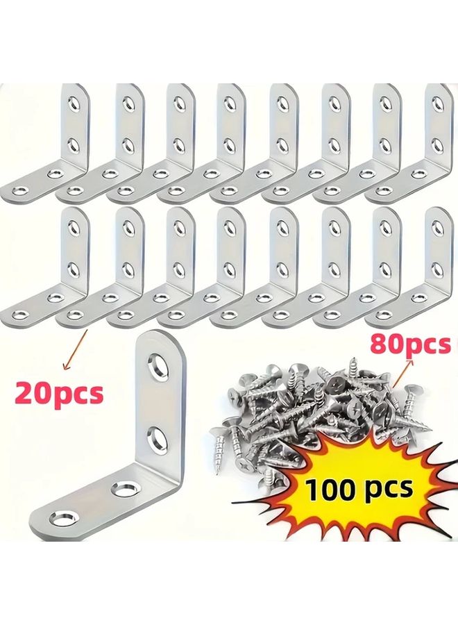 Stainless Steel L Shaped Corner Brackets Kit 20 Angle Supports 80 Screws 90 Degree Right Angle - Image 2
