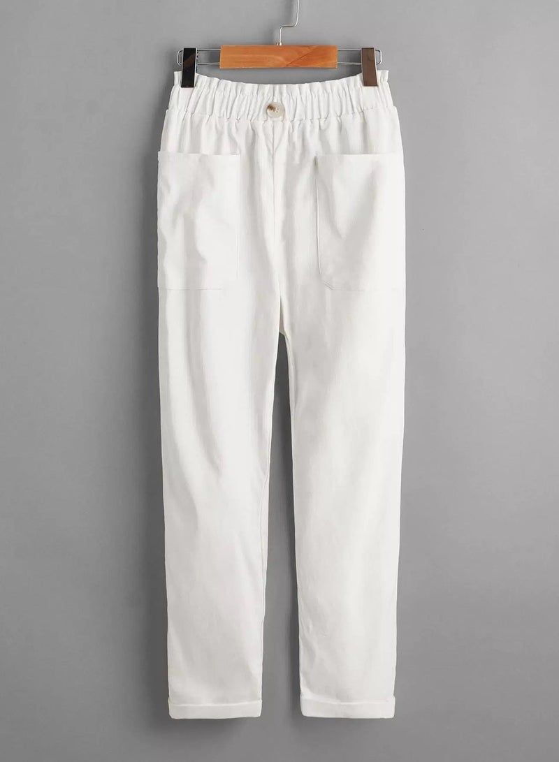 Girls Paperbag Waist Patch Pocket Pants  - Image 1