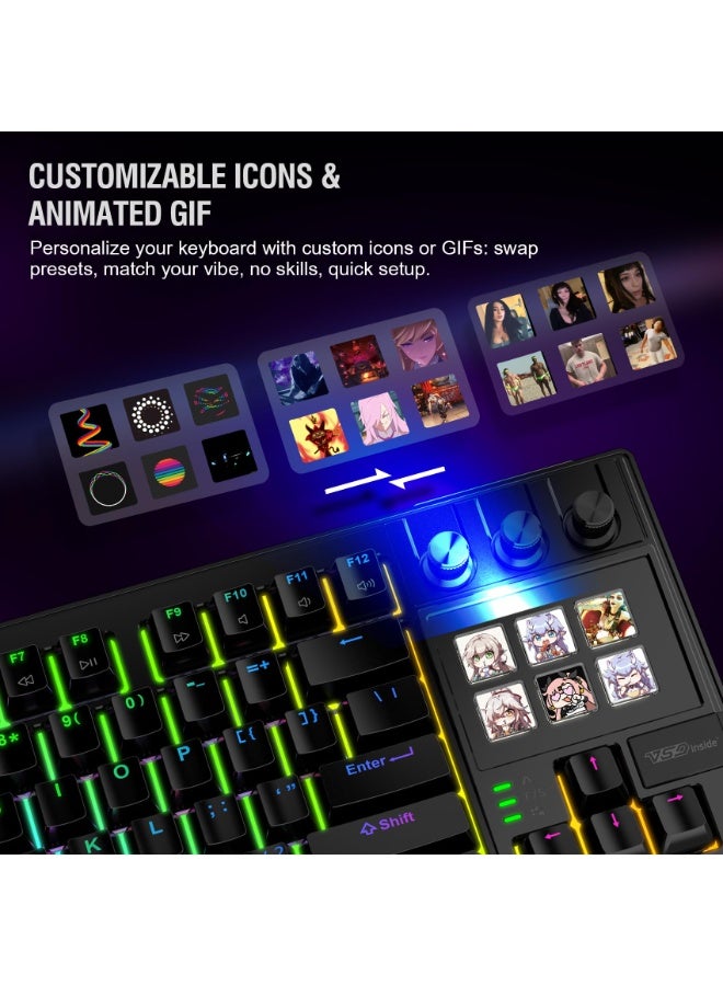 K1 Pro Macro Keyboard, Wired Only Full-Key Programmable On-Board Keypad, Custom Gaming Streaming Mechanical Keyboards with Screen & Knob, Gasket, RGB Backlit, Hot Swappable Shortcut Pad - Image 3