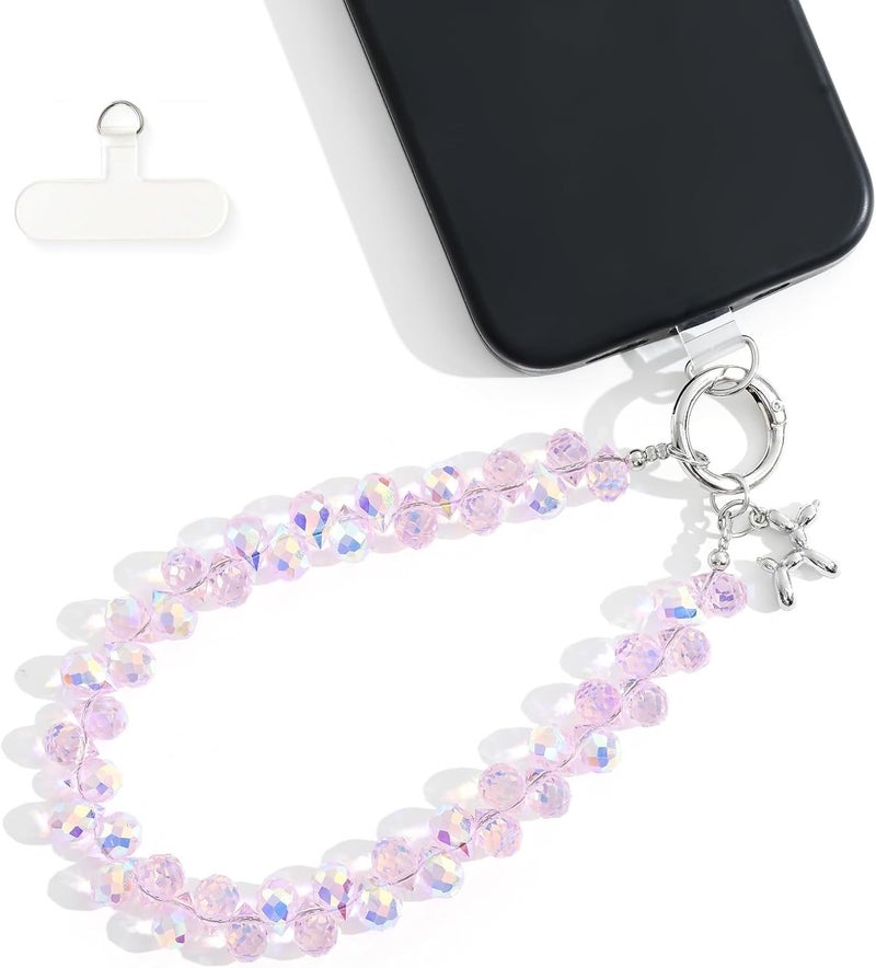 KHOLAD Crystal Phone Wrist Strap Phone Charm Chain Keychain Beaded Cellphone Lanyard with Tether Tab Hands-Free Wristlet Bracelet Wrist Grip Strap for Women (Pink) - Image 1