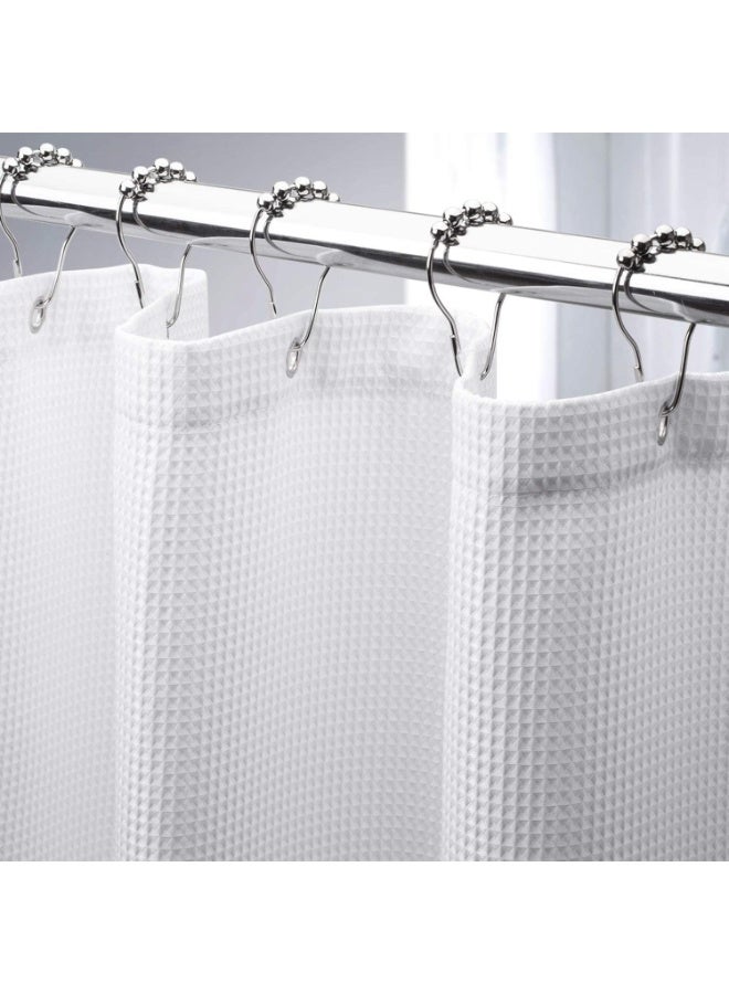 4 Pack White Waffle Weave Polyester Shower Curtain 180x180cm Heavy Duty Water Repellent Metal Grommets Bathroom Curtain - Image 1