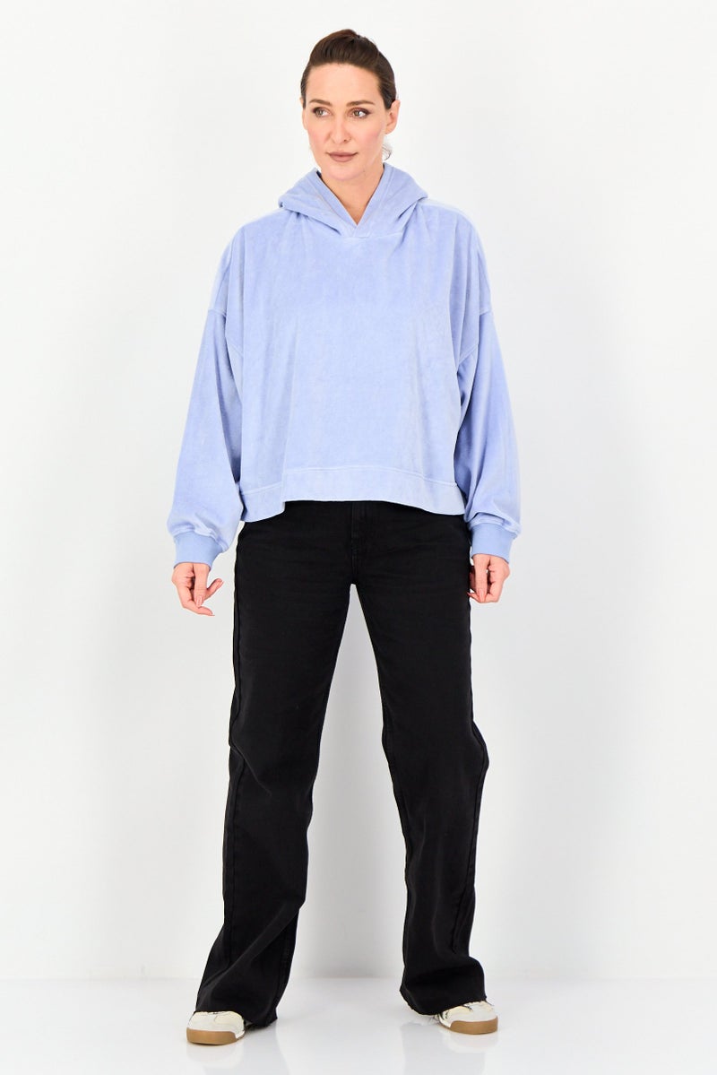 Aerie Women Solid Long Sleeves Hoodie, Sky Blue - Image 4