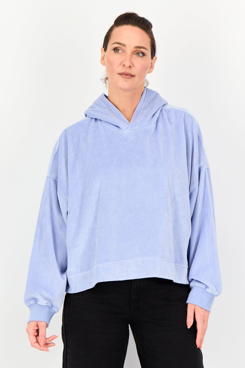 Aerie Women Solid Long Sleeves Hoodie, Sky Blue - Image 1