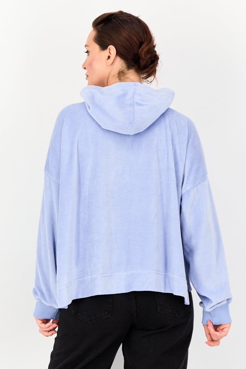 Aerie Women Solid Long Sleeves Hoodie, Sky Blue - Image 2