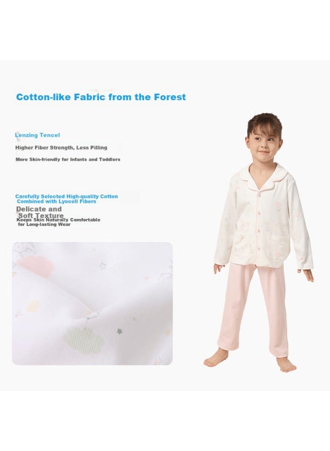 Les enphants Li Yingfang Children's Homewear Set Boys Girls Long Sleeve Long Pants Set Soft Pink 110 CM - Image 5