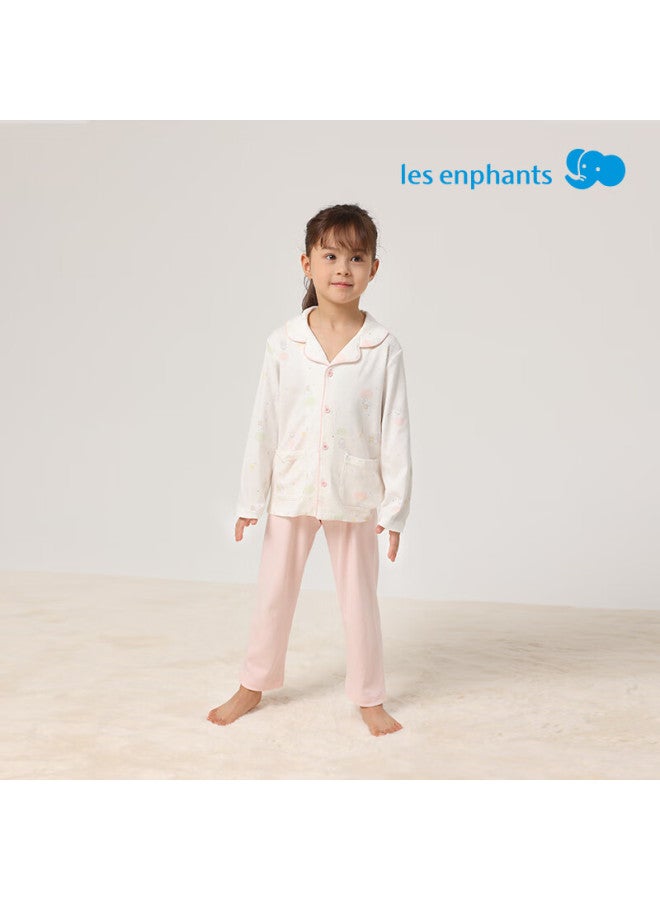 Les enphants Li Yingfang Children's Homewear Set Boys Girls Long Sleeve Long Pants Set Soft Pink 110 CM - Image 1